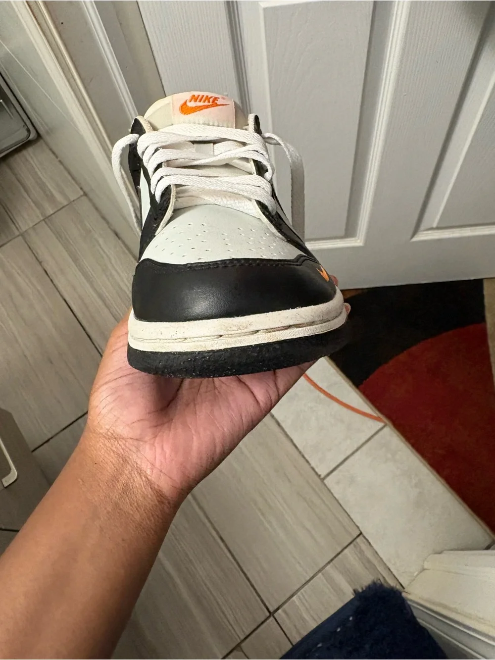 Nike Dunk Low Black Bright Mandarin Mini Swoosh (GS)